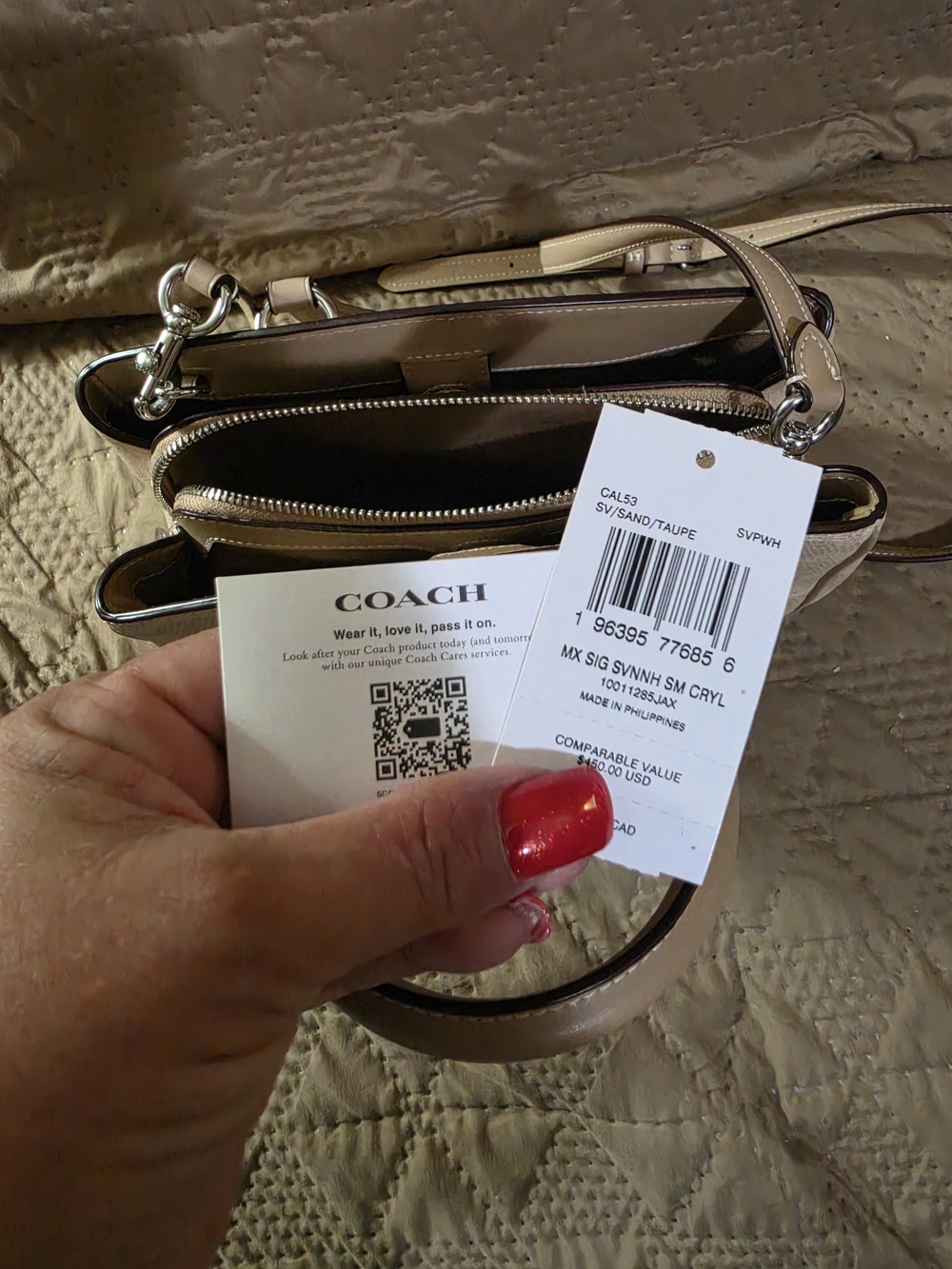 Coach Pebbled Leather Logo Satchel in Light Beige - Picture 6 of 10
